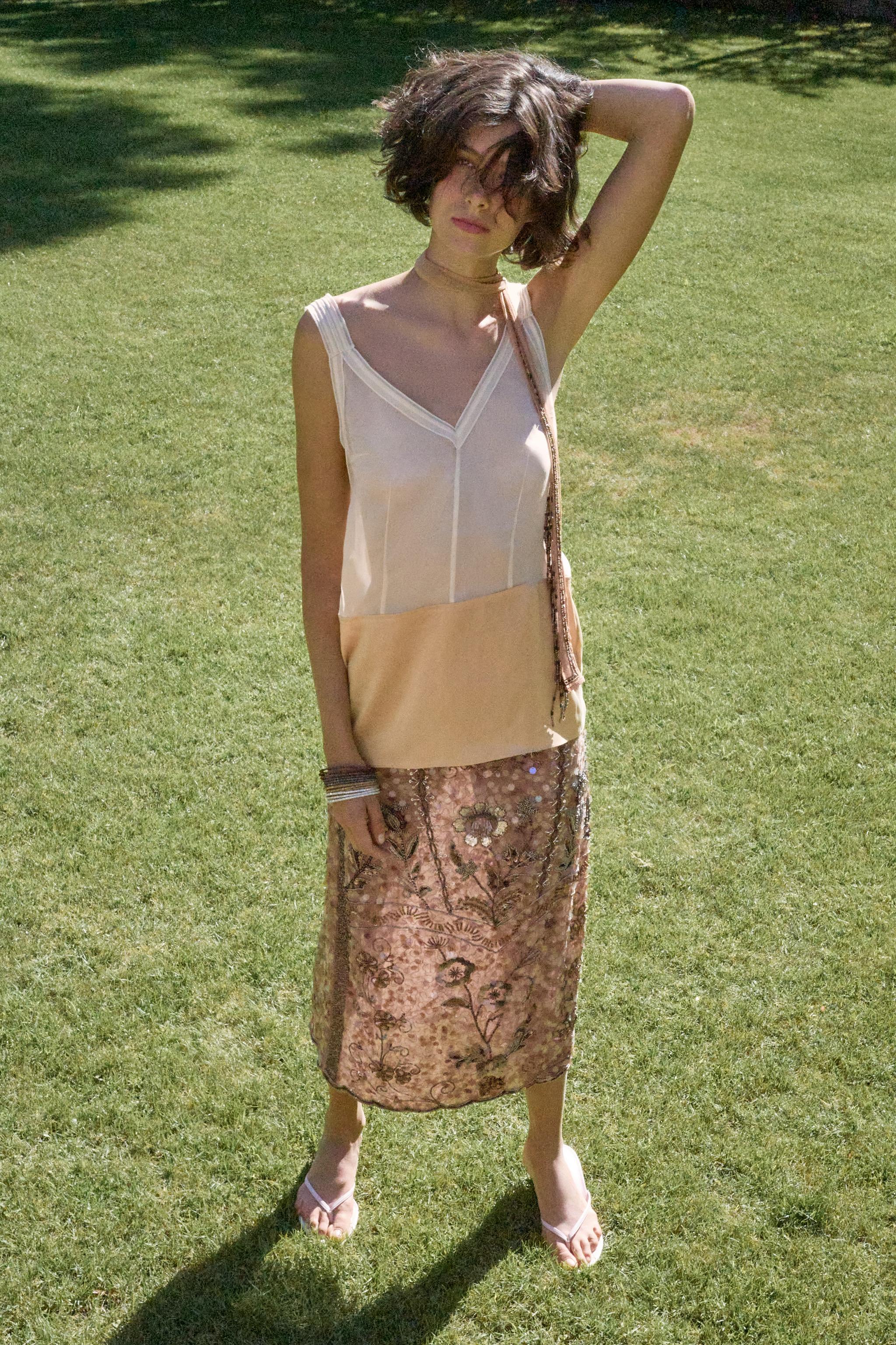 LIMITED EDITION EMBROIDERED BEADED MIDI SKIRT